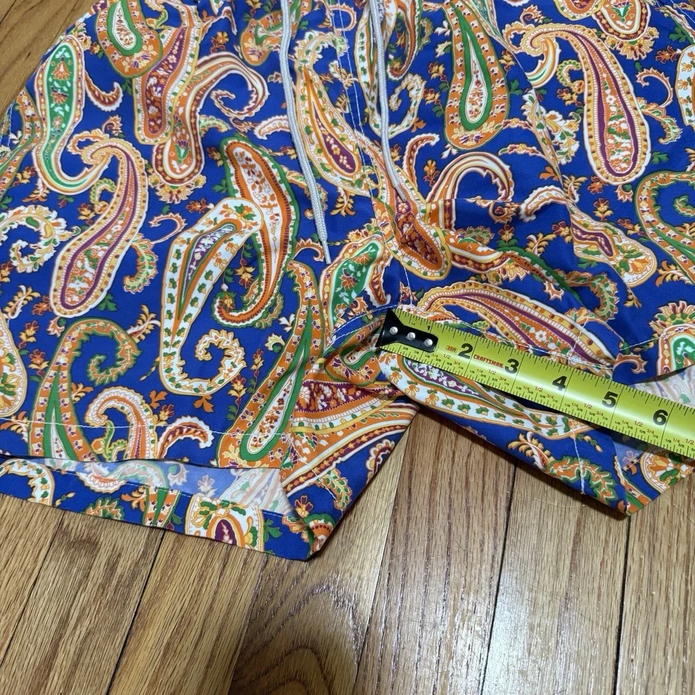 Polo Ralph Lauren Orange Blue Paisley Print Swim Trunks Size Medium